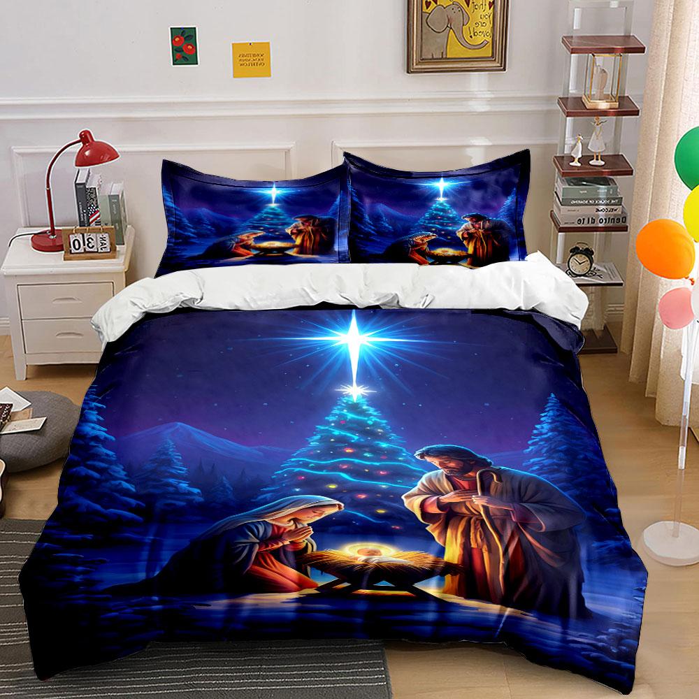 Nativity Scene Bedding Set Bedding Duvet Cover Set Duvet Cover Pillowcases (1 * Duvet Cover 2 * Pillowcases, Without Duvet Insert)