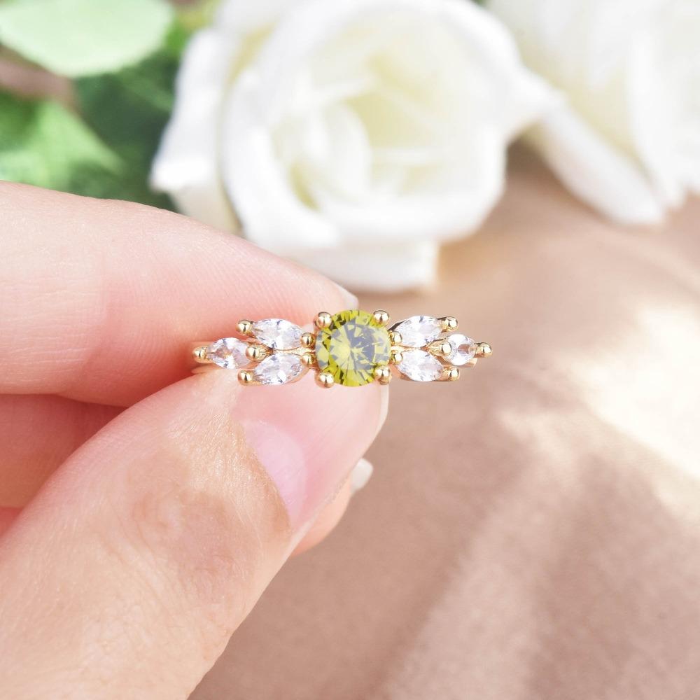 Trendy Open Ring for Women Olive Green Zircon Wedding Band with Diamond Accents Fashion Jewelry