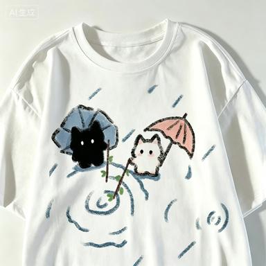Loose Soft Tshirt With A Cute Black And White Japanese Cat Pattern A Summer Shortsleeved Top Wounisex Clothing Graphic Tshirts