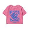 Dámská bavlněná crop trička s praným efektem Věř v sebe potisky topy distressed oversize krátký rukáv dámské oblečení