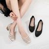 Summer New Leather Gauze Rhinestone Shallow Mouth Women's Single Shoes Middle Heel Fashion Versatile Gauze Breathable Women's Shoes