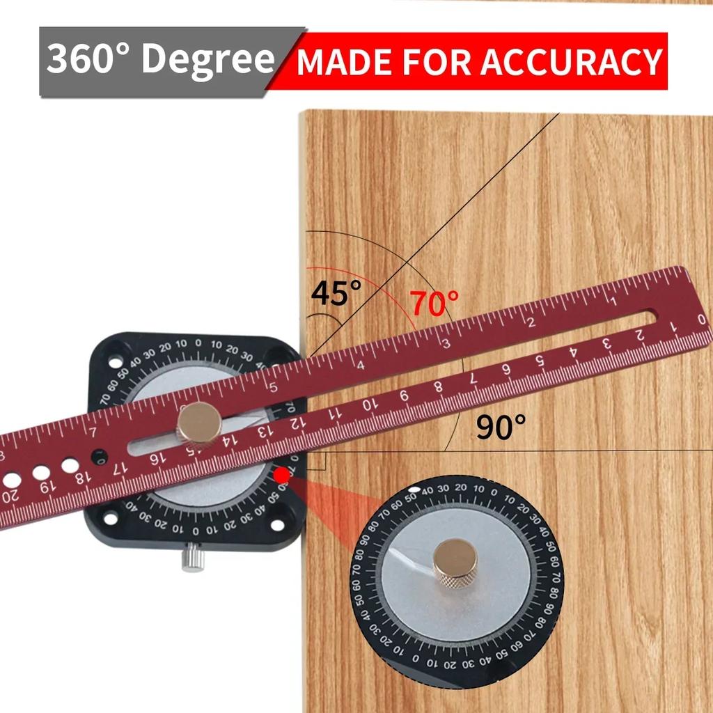360 Degree Scribe Ruler -Woodworking Square Precision T-Type Hole Ruler Aluminum Slide Ruler - Carpenty Marking Gauge DIY Layout