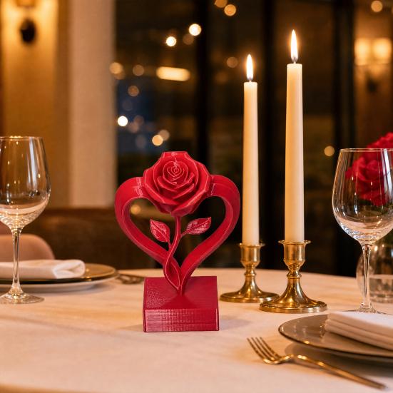 Heart Shaped Rose Statue, 3D Printed Eternal Love Flower Art, Romantic Resin Sculpture for Home Decor, Valentine's Gift for Women