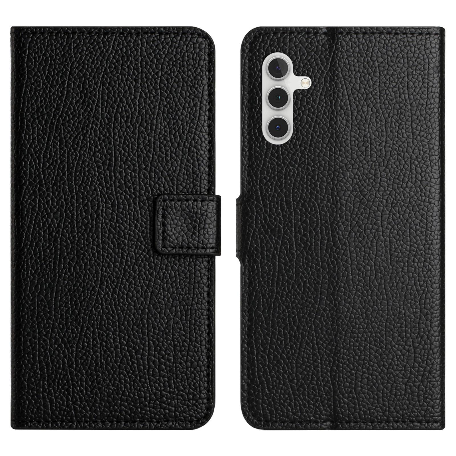 

For Samsung Galaxy A56 5G Case PU Leather Wallet Phone Cover Litchi Texture, Black A