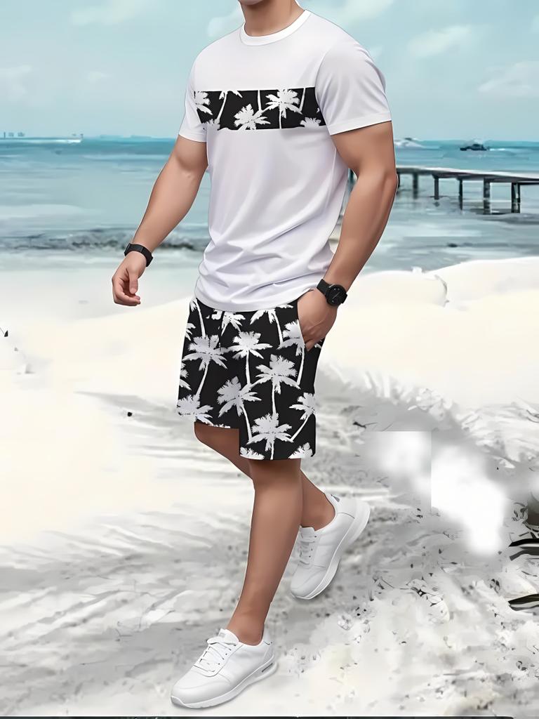 Summer New Men's Casual Comfortable Beach Pants Men's Breathable Lightweight Top Shorts Set