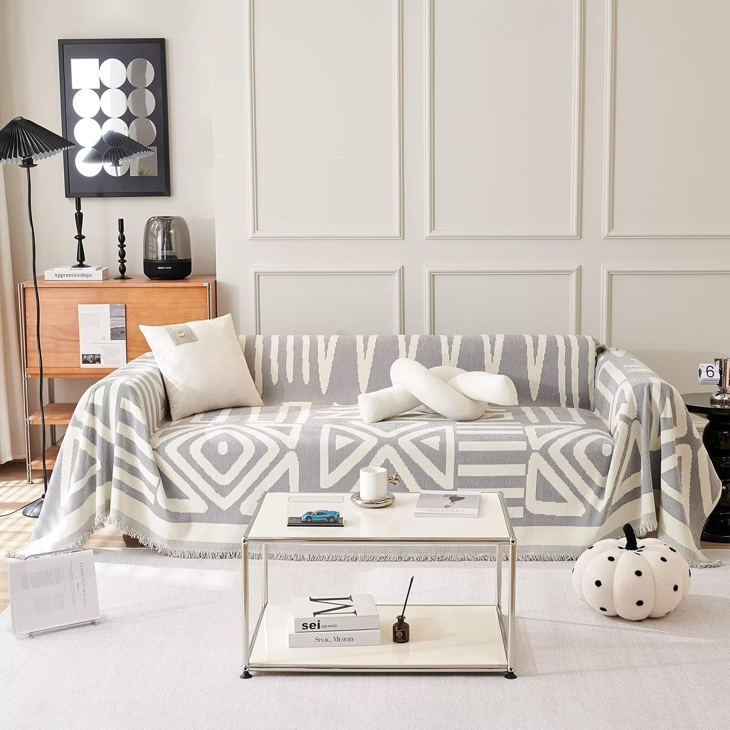 

Чехлы для диванов в стиле бохо, чехол для дивана из шенилла для собак, чехол для дивана с геометрическим узором, защитный чехол для мебели для домашних животных, можно стирать 180x130cm серый