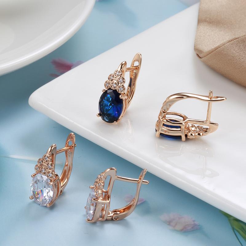 Oval Cut White Blue Multicolor Purple Zircon Full Inlay Earrings for Women Wedding Jewelry Dangle Accessories Valentine's Day Gift