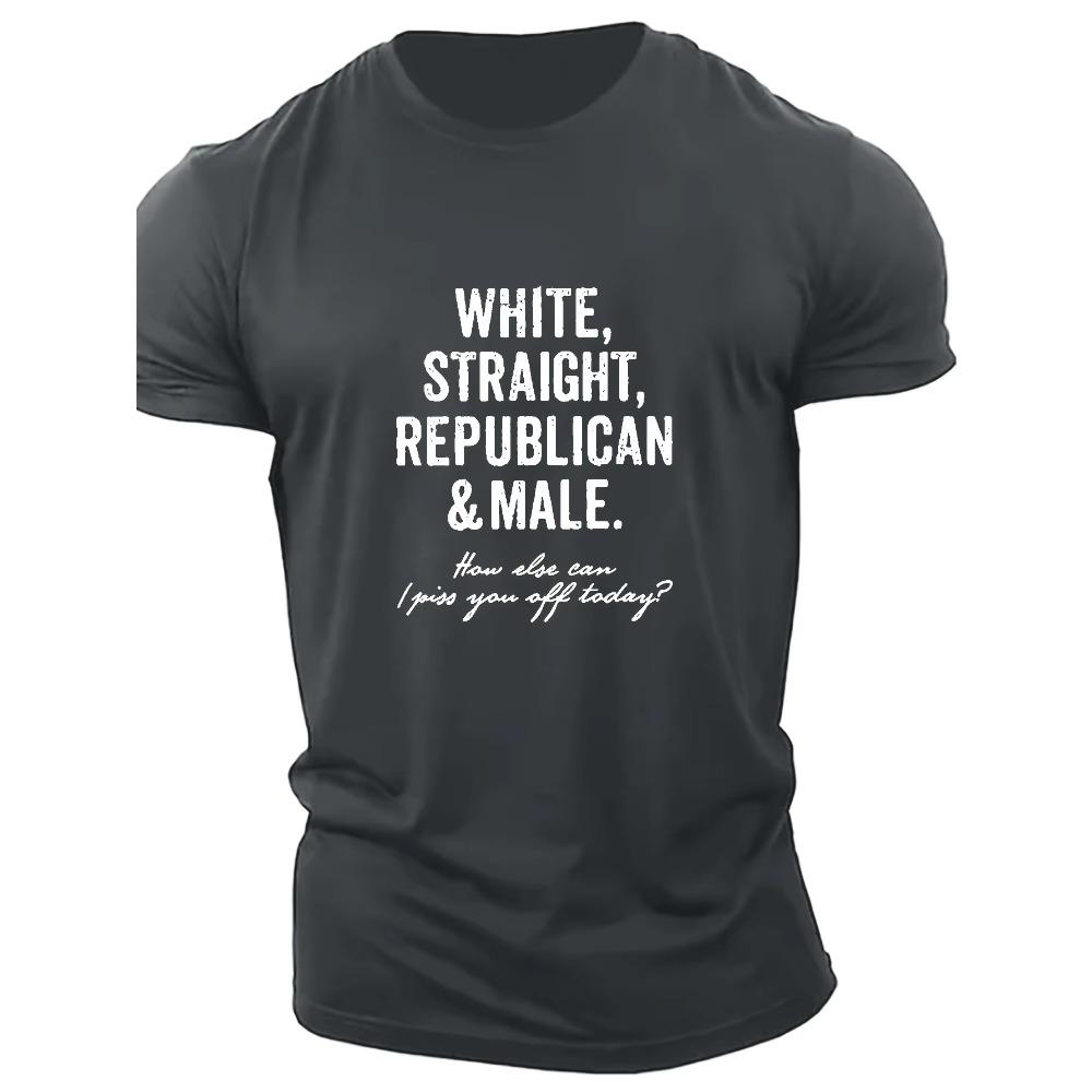 Oversized Loose Fit Tees, Men's "White Straight Republican & Male" Graphic Print T-shirt For Summer