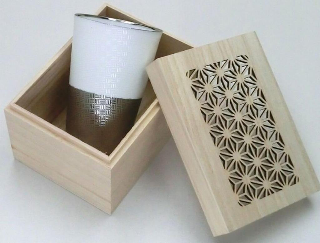Wooden Made in Japan J-kitchens Cup, Ultra-thin, Light-transmitting Tumbler, Platinum, Ajiro, Box, 370ml,