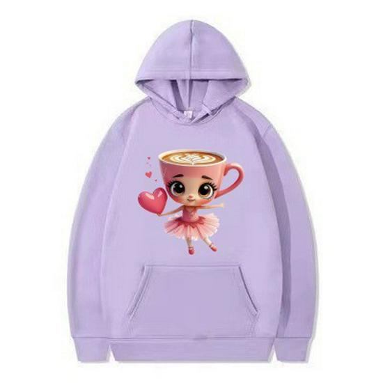 Energetic Girl Heart Apricot Ballet Hoodie – Spring/Autumn Girls' Sweatshirt with Heart Print