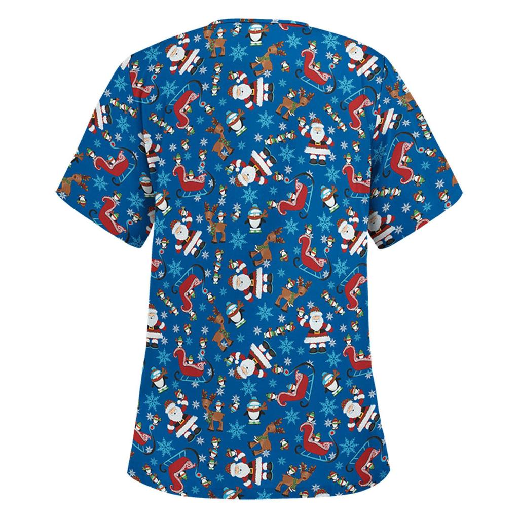 Women Short Sleeve V-neck Tops Working  Christmas Thanksgiving Blouse