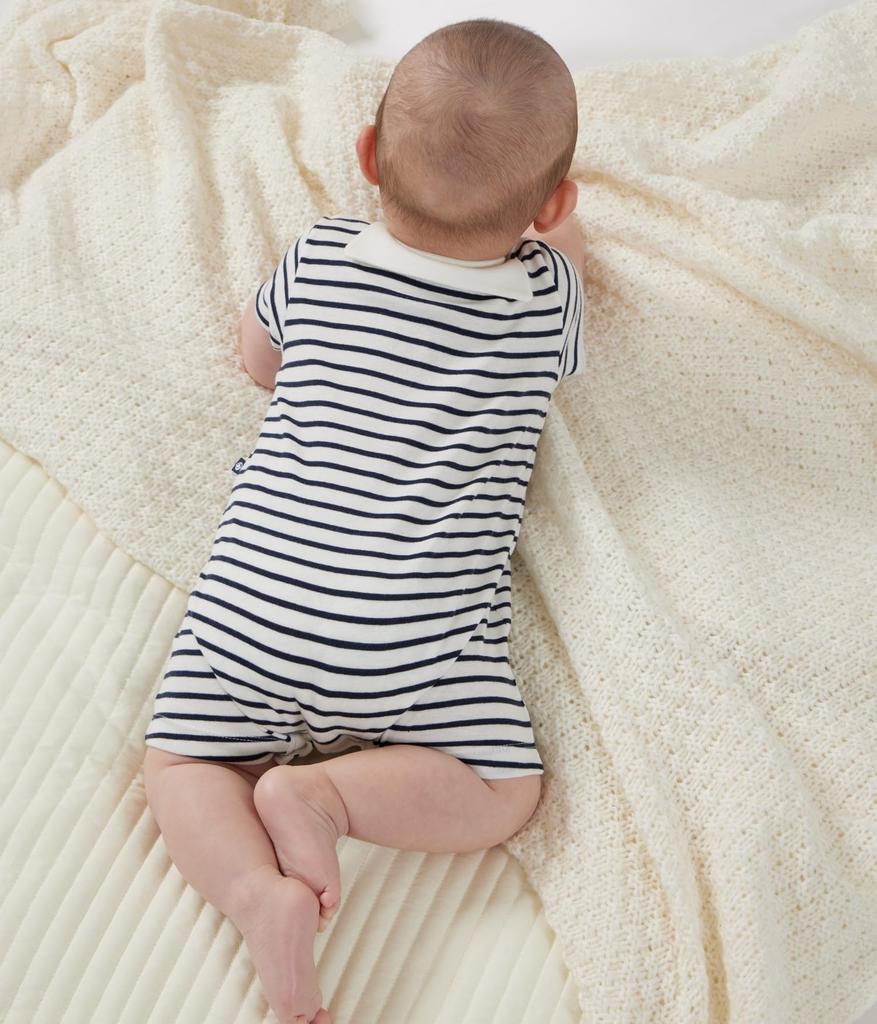 Short Rompers A0CG2 12 Months 74cm [Petit Bateau] Off-White/Navy