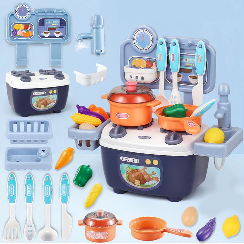 Children Kitchen Toys Plastic Educational Kids Cookware Playset Cooking Toys Birthday Gifts Blue