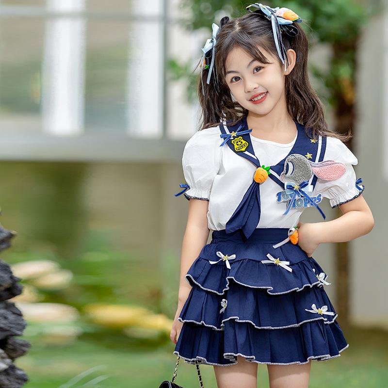 Girls' Summer Rabbit Police Costume Set - Stylish Two-Piece Performance Outfit