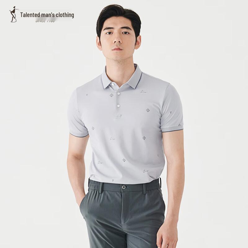TRIES Men s Slim Fit Letter Print Short Sleeve Polo Shirt L