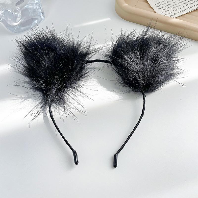 Plush Lace Cat Ears Bell Headband for Women Korean Style Elegant Fashion Girl Hair Band Party Cosplay