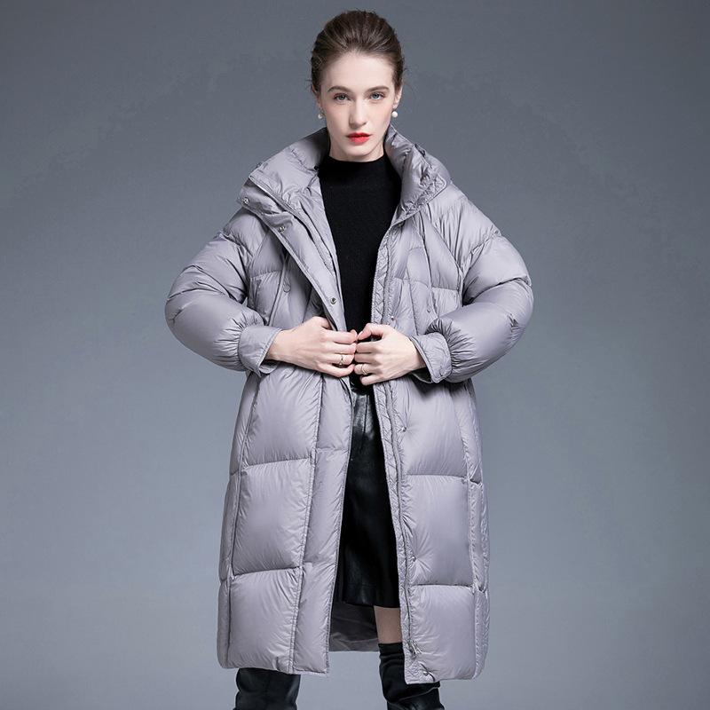 European products popular white duck down winter new knee thickened hooded large size down jacket women's medium and long