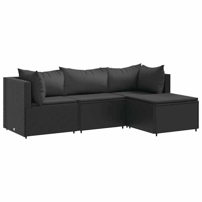VidaXL Garden Lounge Set 4 Pcs with Cushions Black Wicker, Outdoor Sofa Set, Garden Corner Sofa, 3308051