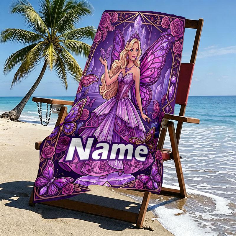 Prosop de plajă personalizat cu nume și imprimeu Barbie, pentru călătorii, camping, petreceri pe plajă, decor casnic, cadou de ziua de naștere pentru familie și prieteni