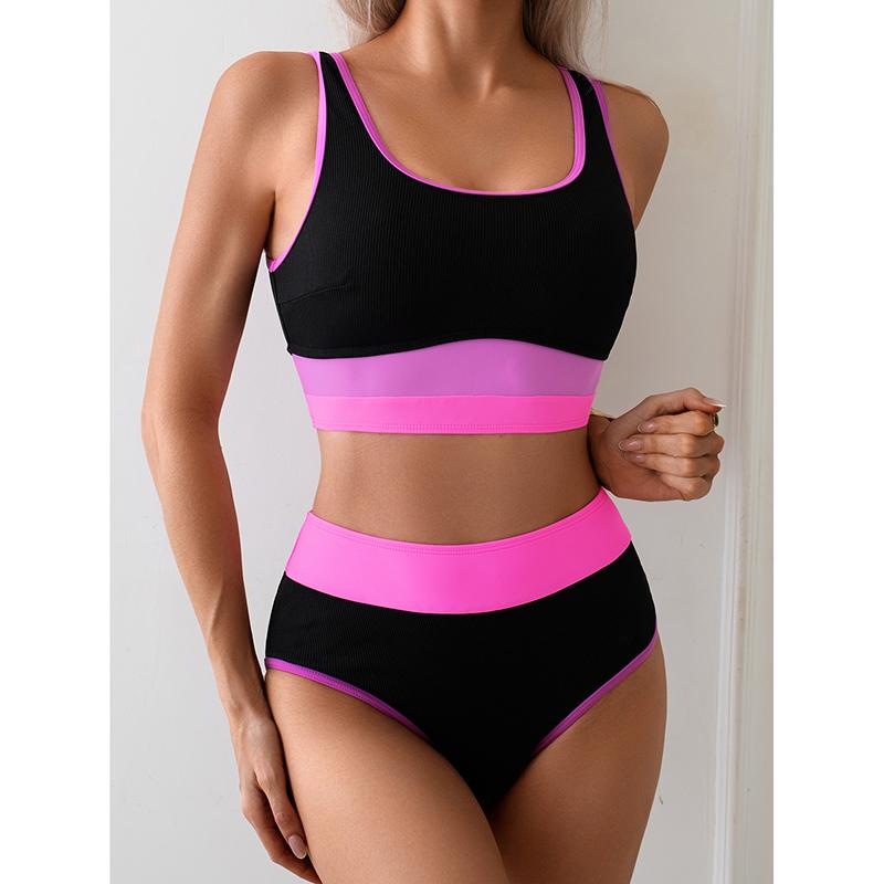 2026 New Summer Swimwear Bikinis Set Sexy High Waist Block Color Bikini 2 Piece Set Women Split Swimsuit Beach Bikinis