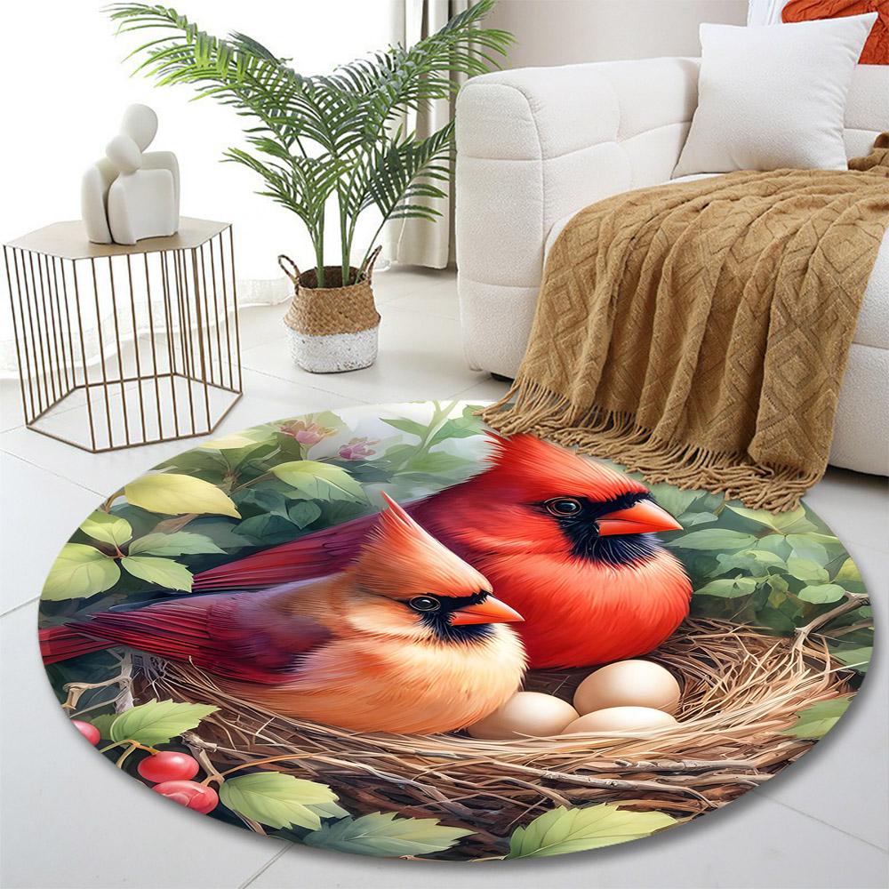 "Cardinals Nesting with Eggs" Print Round Rug, Living Room, Bedroom, Playroom Carpet, Non Slip Floor Mat, Gift