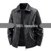 2025 Slim Fit Sheepskin Motorcycle Jacket with Fleece Lining