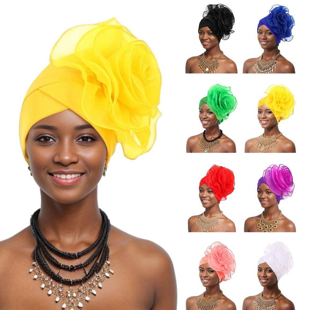 Party Headpiece Turban Cap Large Flower Beanie Cap Elegant Head Wraps Ladies