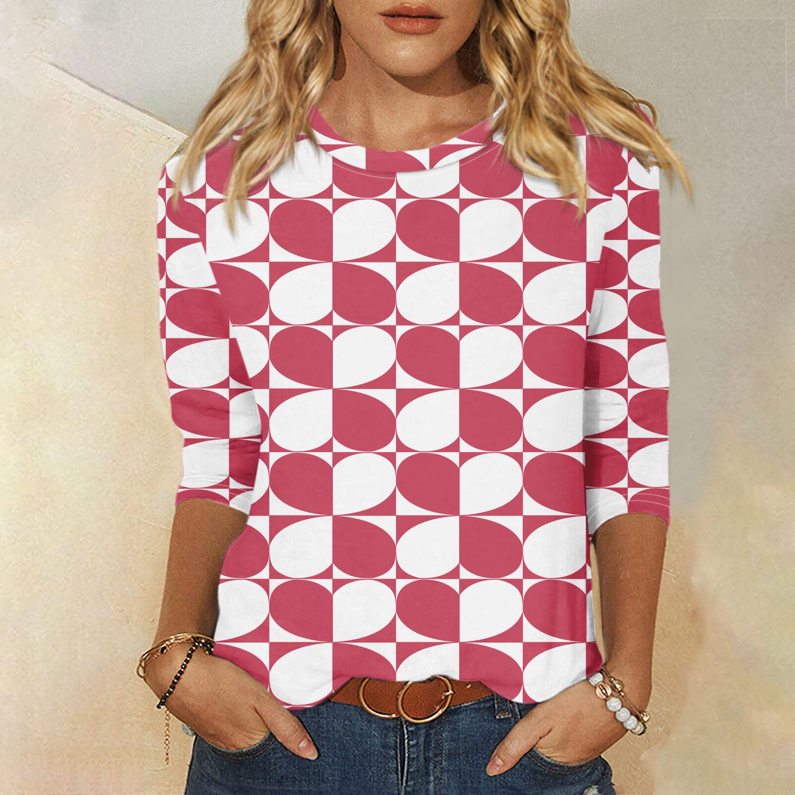 

Жіноча модна повсякденна вільна футболка з принтом на День Святого Валентина з круглим вирізом і рукавом 3/4 XL білий