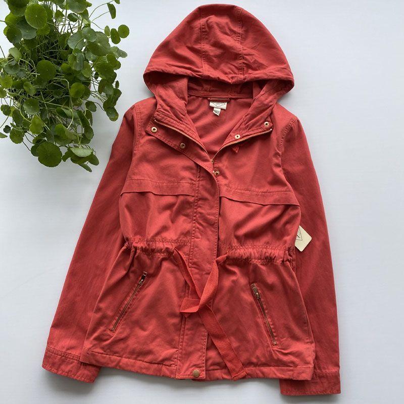 

Mid-Length Cotton Hoodie Slimming Versatile Trench Coat Outwear Orange-red micro-blemish S