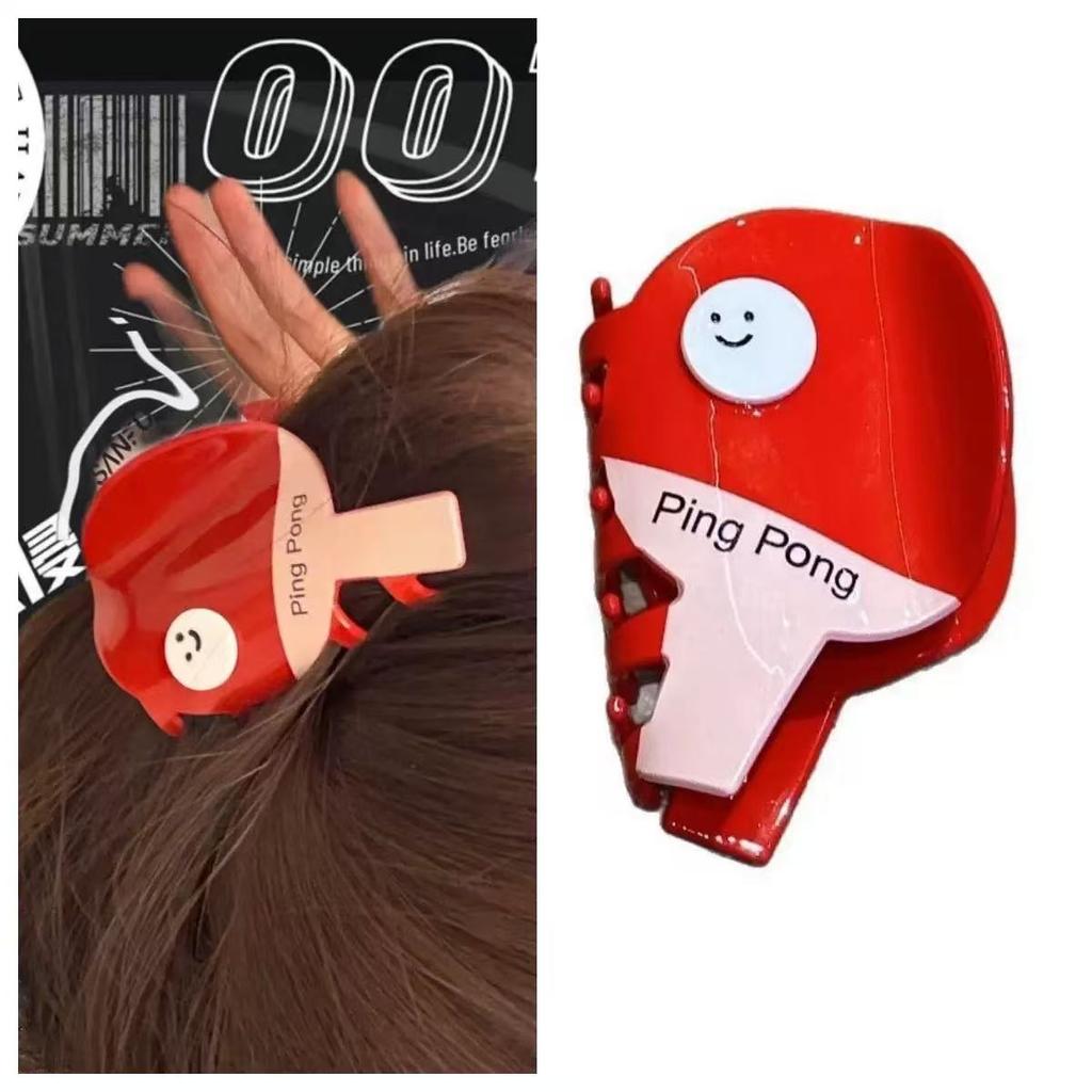 1 Stück sportlicher Stil Smiley roter Tischtennisschläger bunte Badminton-Greifklemme, neue Haiklammer süße und niedliche Cartoon-Mädchen-Haarspange