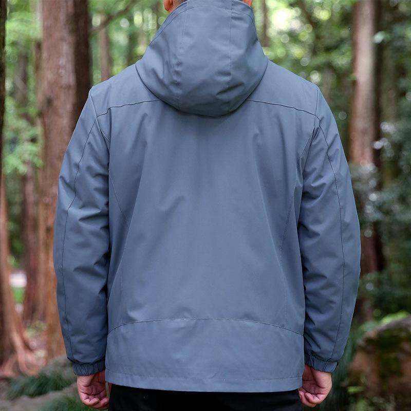 Men's Hooded Jacket Winter Removable 3-in-1 Thickened Jacket Casual Outdoor Windproof Jacket
