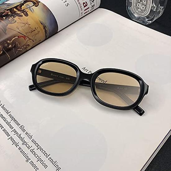 Feijoa Big Oval Black Rimmed Sunglasses Brown Lens Chic Unisex Black Clear [meSmart] (Black/Brown)