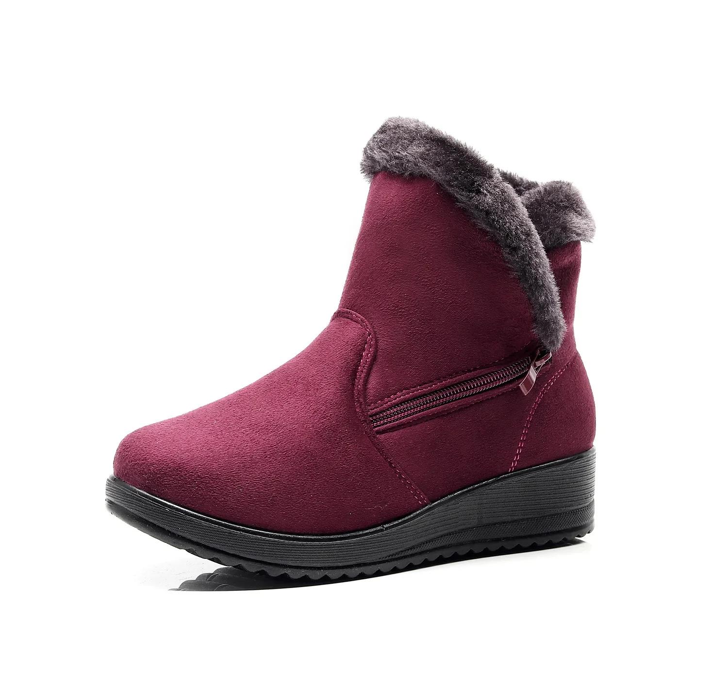 

Flock Winter Warm Faux Fur Snow Fashion Solid Ankle Boots Casual Women Mother Flats Shoes Woman Winter Boots Women 5 красный