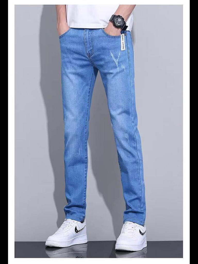 2024 Men's Slim Straight Summer Elastic Jeans - Trendy, Casual, Versatile, Long Pants