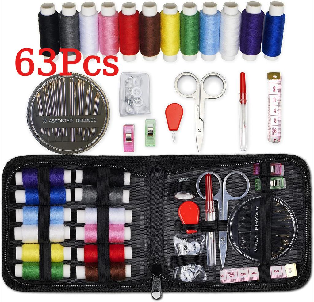 172/127/63/10Pcs/set Sewing Kit with Threads Needles Scissors Tape Measure Buttons Storage Bag Portable Travel Sewing Box Tools