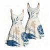 Women Plus Size Sweetheart Neck Strappy Off Shoulder Sleeveless Dress Abstract Printed Blue Beige Flared Hem