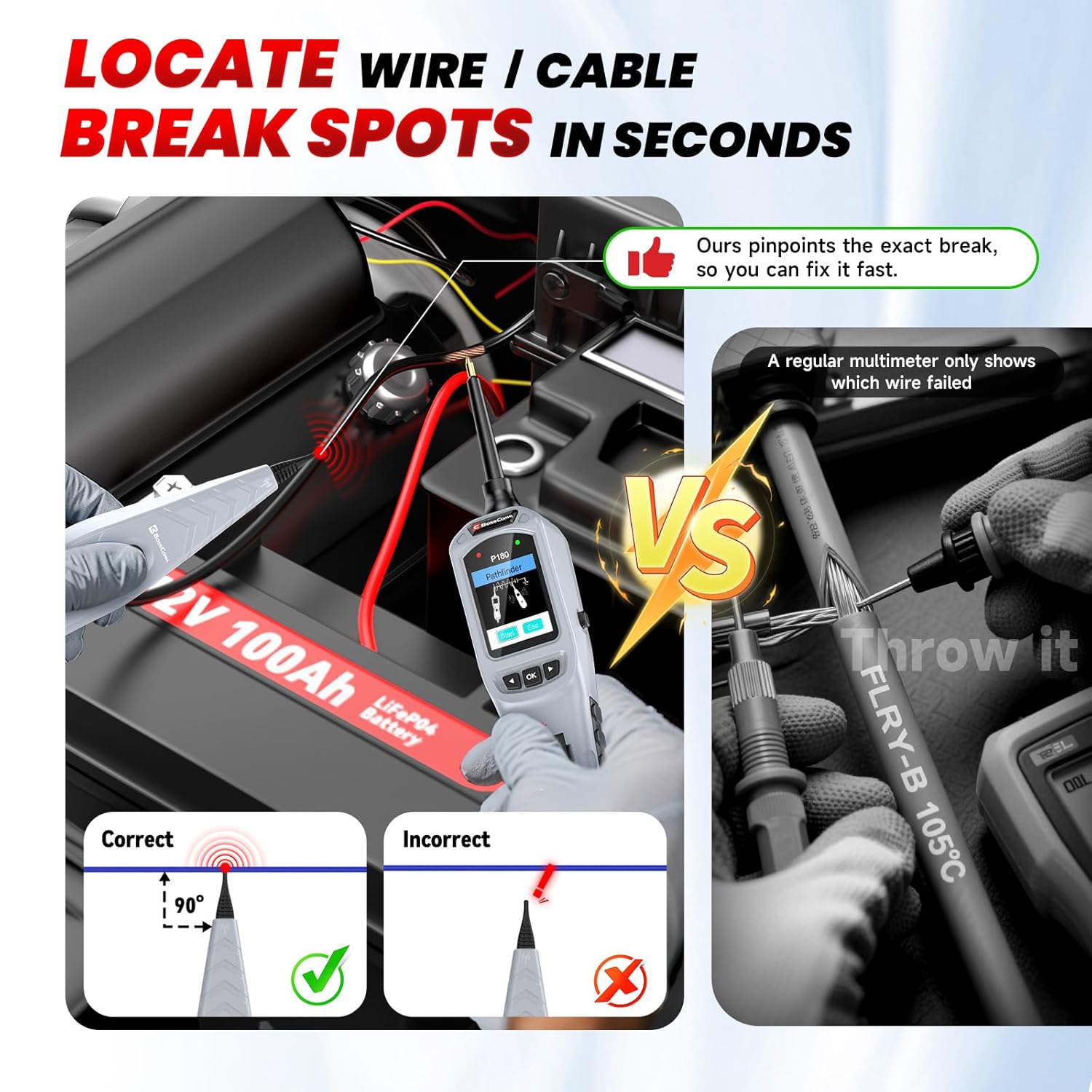 

BOSSCOMM P180 Automotive Circuit Tester with Breaker Finder, Wire Tracer, 9-30V Voltage Test, 40FT Cable United States