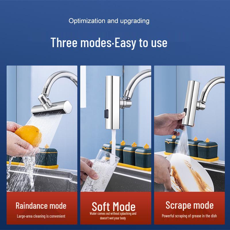 Univerzální otočný prodlužovač kohoutku: Třímódová vodopádová výpusť, tlakově odolná proti stříkání.