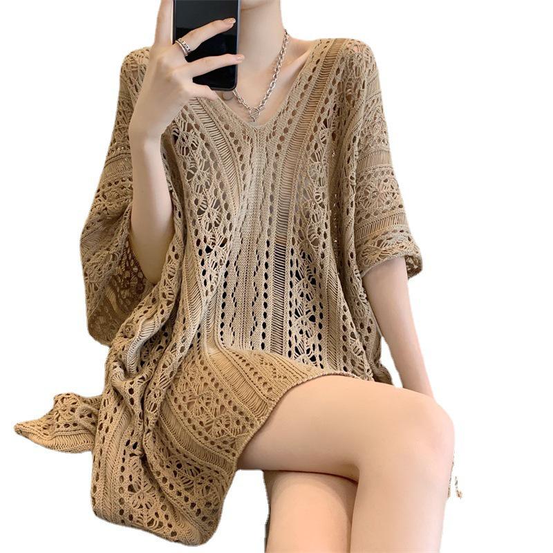 Women's Exquisite V-Neck Hollowed-Out Knit Cardigan - Unique Autumn Loose Fit