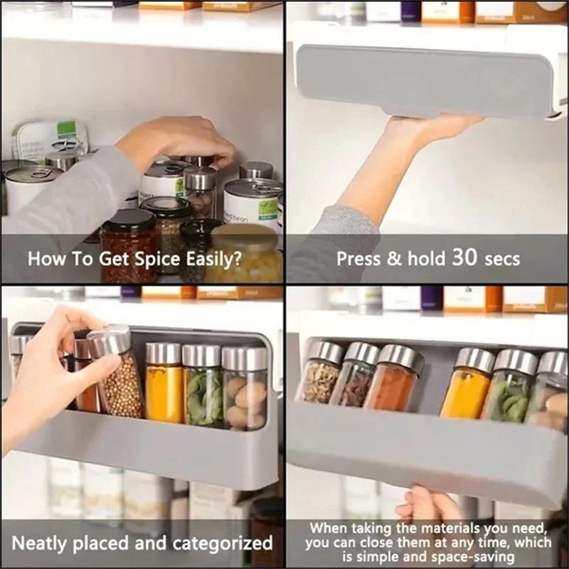 Punch-Free Hanging Seasoning Box Set: Multi-Functional Pull-Down Storage for MSG, Salt, and More.