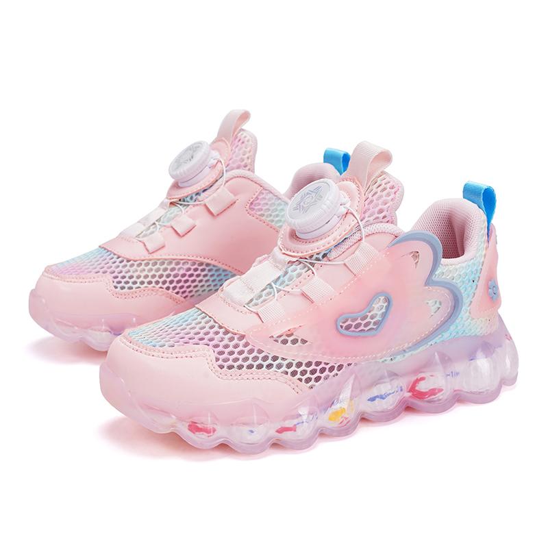 Новая летняя сетчатая дышащая спортивная повседневная обувь с вращающейся пряжкой для девочек, детская обувь, детская спортивная обувь 28 розовый