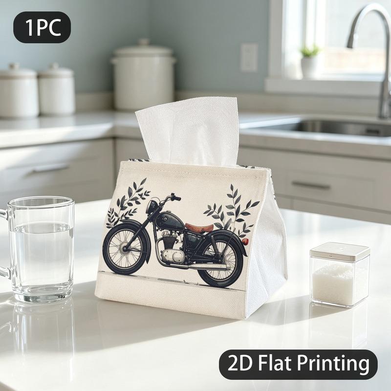 1pc Tissue Box, Vintage Style Classic Motorcycle Gentle Natural Charm Pattern, 2D Flat Printing, Lightweight, Strong And Firm, Napkin Dispenser, for A