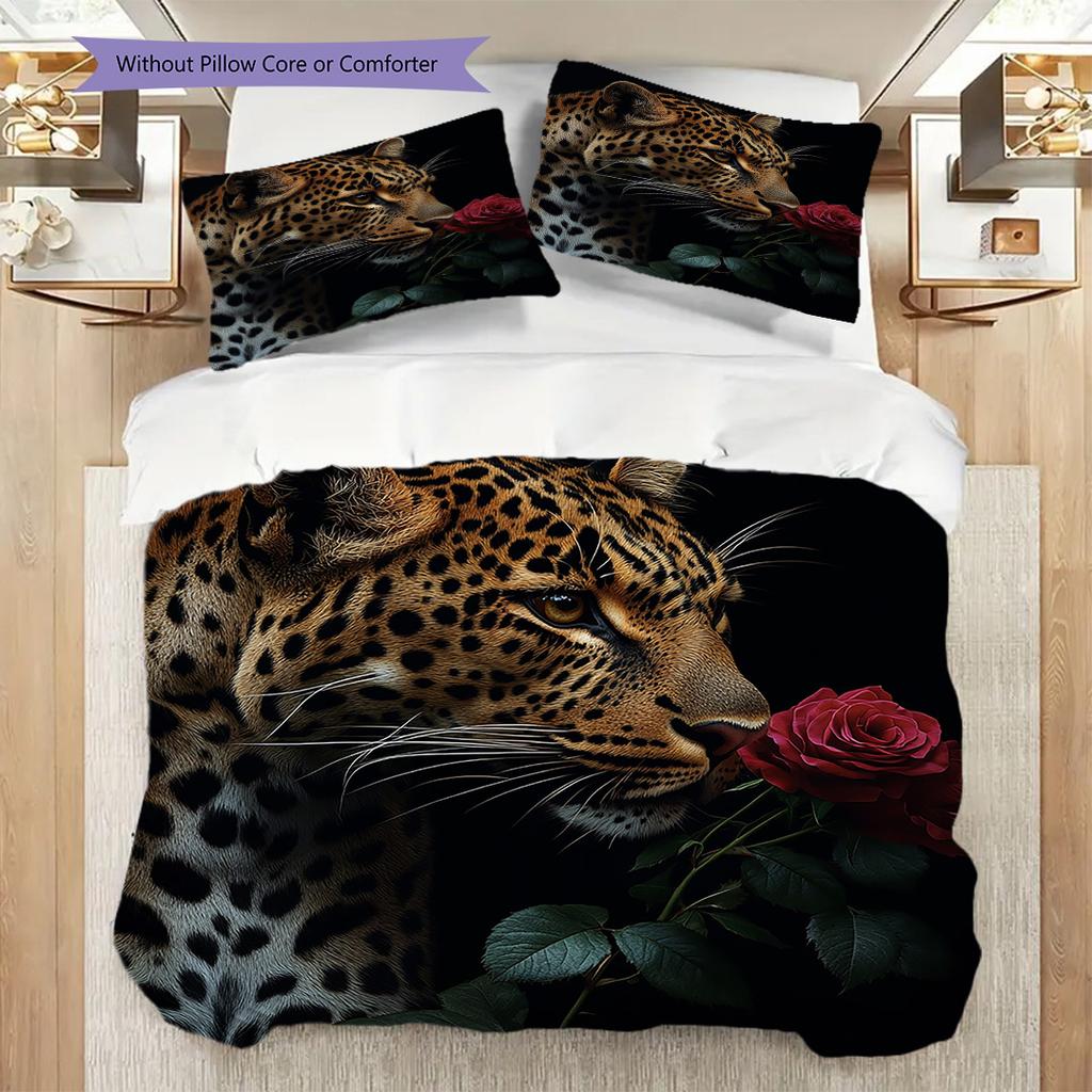 Sada povlečení s leopardím vzorem Přikrývka Povlak na přikrývku Povlak na polštář Domácí dekorace Dárek k narozeninám (1 * povlak na peřinu + 2 * povlak na polštář, bez jádra)