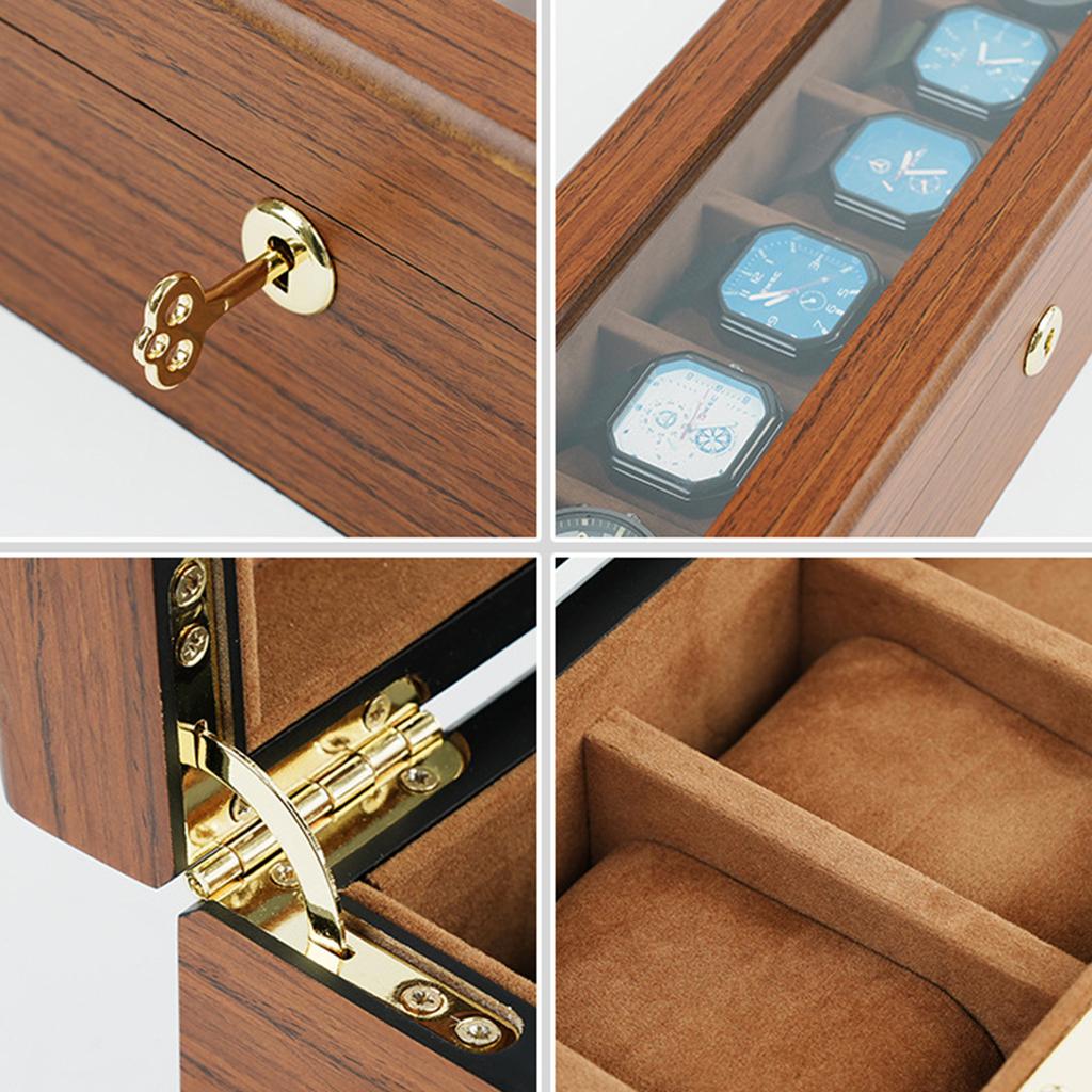 Stilvolle Holz-Uhrenaufbewahrungsbox mit klarem Deckel und Plüsch-Innenfutter für 6 10 12 Stück Minimalistische Uhrenorganizer