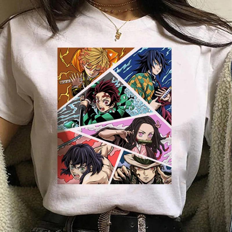 ZX TEE 3D Printing Japanese Anime Demon Slayer Lady Short Sleeved Cute Cartoon Printing T-Shirt Anime Harajuku Pattern Womens T-shirt