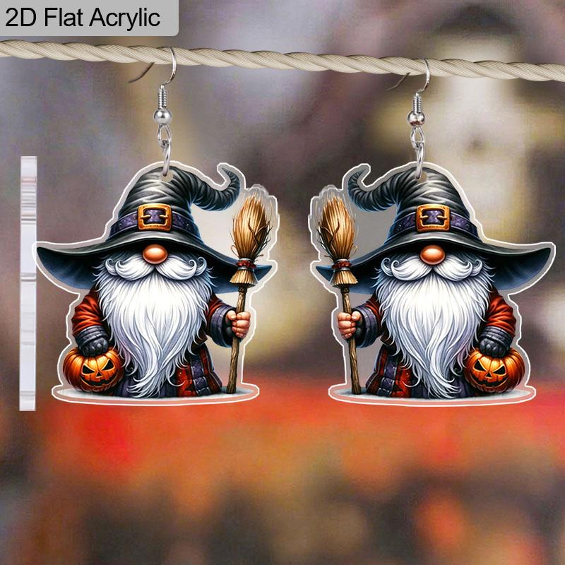 2D Ploché Halloweenské Náušnice Roztomilý Akrylový Černý Skřítek s Čarodějnickým Kloboukem Náušnice Dámská Sváteční Párty Dekorace Halloweenský Kostým Doplněk
