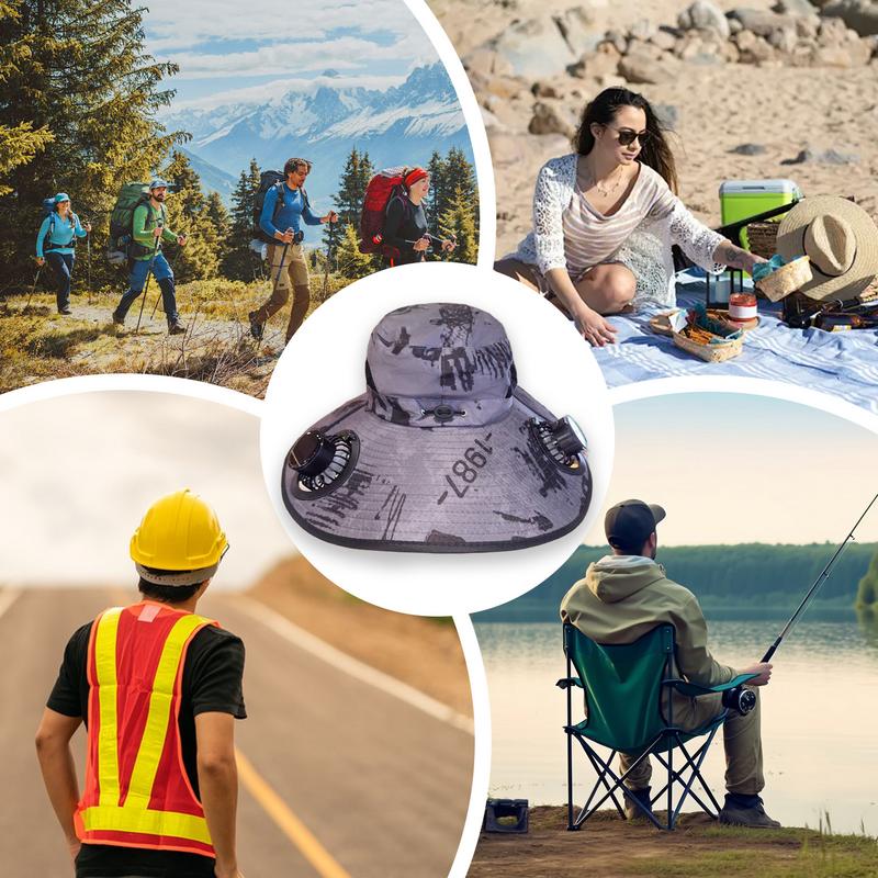 Fan Hats For Men Wide Brim USB Sun Hat With Fan Women's Caps For Fishing Golf Summer Hiking Boating Work Camping