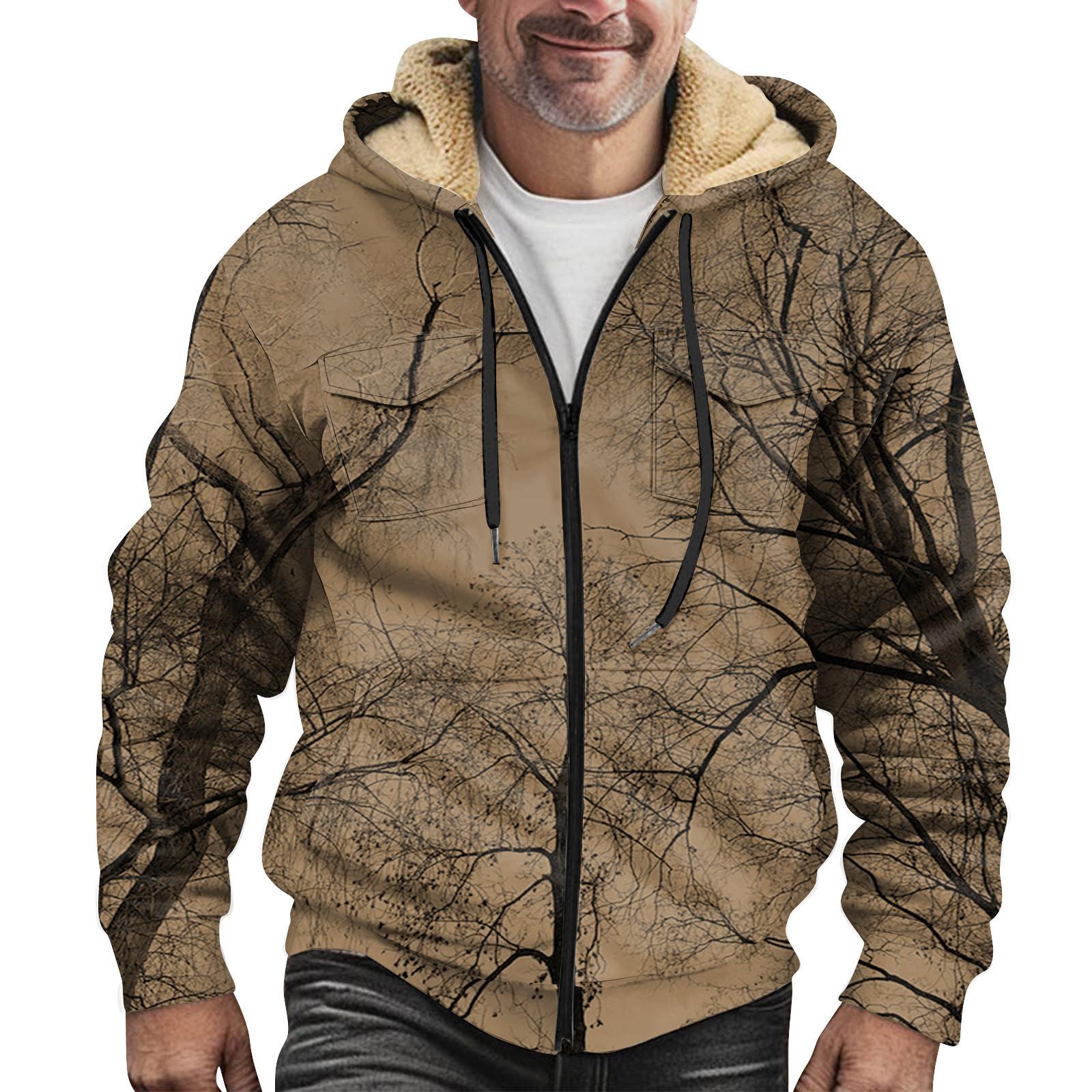 

Мужская зимняя флисовая толстовка с капюшоном на молнии с накладным карманом, повседневная куртка XL хаки