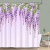 Purple Vineman Botanical Watercolour Shower Curtain Lavender Butterfly Floral Polyester Shower Curtain Bathroom Decor with Hooks