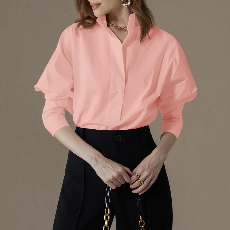 ZANZEA Women Classic Collar Loose Casual 3/4 Sleeve Plain Blouse